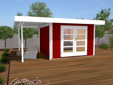 Preview: Weka Designhaus 126 A+ inkl. 150 cm Anbau und extra hoher Tür - 28 mm Grösse 1