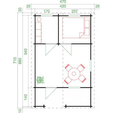Preview: Lasita Maja Gartenhaus Modell Elba 44 mm mit Terrasse