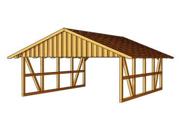 Preview: Fachwerk-Doppel Carport mit Dachschalung B 684 x T 772cm