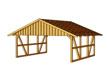 Preview: Fachwerk-Doppel Carport mit Dachschalung B 684 x T 600cm