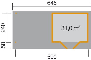 Weka Designhaus 126 B+ inkl. 300 cm Anbau und extra hoher Tür - 28 mm  Grösse 1