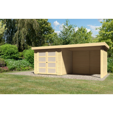 Karibu Gartenhaus Gerätehaus Mühlendorf 4 mit 260 cm Schleppdach + Seiten- und Rückwand - 19 mm