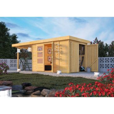 Karibu Woodfeeling Gartenhaus Retola 2/3/4/5/6 inkl. Anbauschrank u. 280 cm Schleppdach