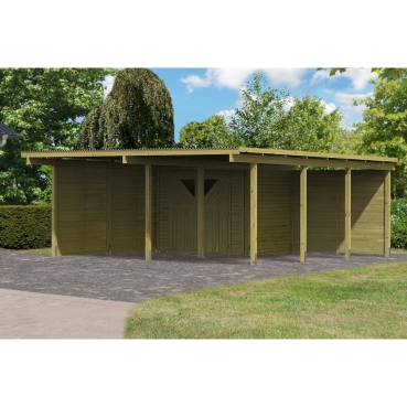 Preview: Karibu Doppelcarport Eco mit integriertem Abstellraum 1