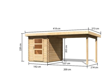 Preview: Karibu Gartenhaus Bastrup 1 mit Anbaudach 2 Meter