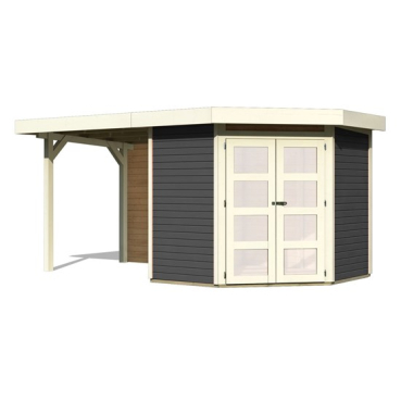 Karibu Gartenhaus Goldendorf 3 Terragrau mit 240 cm Schleppdach + Rückwand - 19 mm