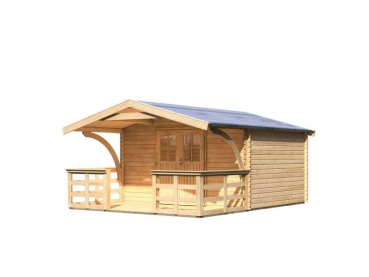 Preview: Karibu Gartenhaus Mühlheim 5 natur mit Vordach 1,8 m inkl. Terrasse