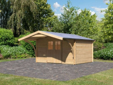 Karibu Gartenhaus Mühlheim 5 natur mit Vordach 1,8 m