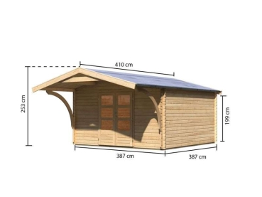 Preview: Karibu Gartenhaus Mühlheim 6 natur mit Vordach 1,8 m