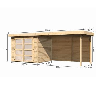 Preview: Karibu Gartenhaus Gerätehaus Mühlendorf  3 mit 280 cm Schleppdach + Rückwand - 19 mm