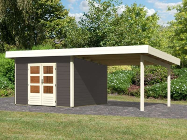 Karibu Gartenhaus Northeim 4 terragrau mit Anbaudach 3,30m