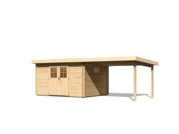 Preview: Karibu Gartenhaus Torgau 4 natur mit Anbaudach 3 m