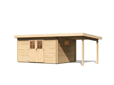 Preview: Karibu Gartenhaus Torgau 5 natur mit Anbaudach 2 m in 40mm