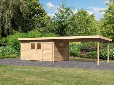 Karibu Gartenhaus Torgau 5 natur mit Anbaudach 4 m