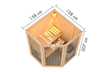 Preview: Karibu Sauna Yuma - Massivholzsauna mit Eckeinstieg 38 mm