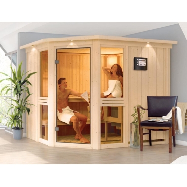 Karibu Amelia 3 - Sauna mit Eckeinstieg 68 mm