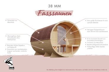 Preview: Karibu Saunahaus Fasssauna Asymmetrisch 3 - 38 mm