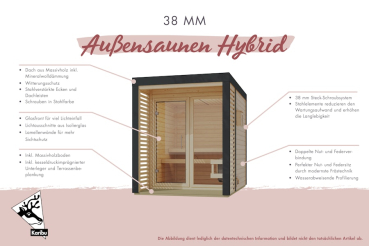Preview: Karibu Saunahaus Ares 2 - Hybridhaus mit Metallrahmen - 38 mm