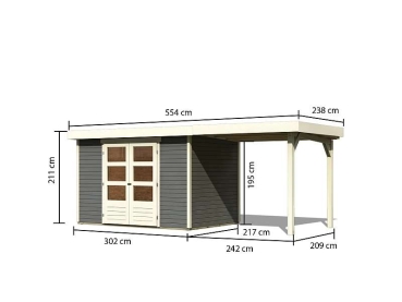 Preview: Karibu Woodfeeling Gartenhaus Askola 4 in terragrau mit Anbaudach 2,40 Meter