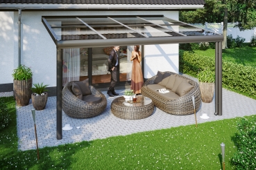 Preview: Terrassenüberdachung Modena 434 x 257 cm, Aluminium, weiss oder anthrazit mit Echtglas Preview: Terrassenüberdachung Modena 434 x 257 cm, Aluminium, weiss oder anthrazit mit Echtglas