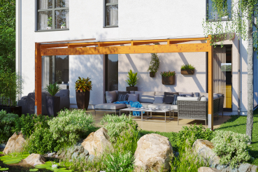 Terrassenüberdachung Novara 557 x 309 cm, Leimholz, natur + 4 Lasuren/Grundierung nach Wahl