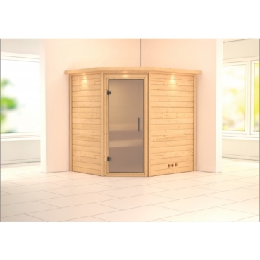 Karibu Woodfeeling Sauna MIA 38 mm Massivholz Eckeinstieg