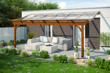 Terrassenüberdachung Verona 648 x 239 cm, Leimholz, natur + 4 Lasuren nach Wahl