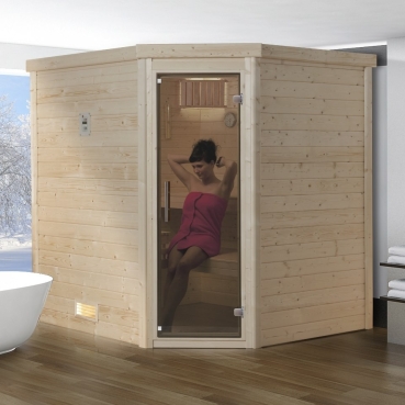 Weka Premium Massivholzsauna Turku 1 Sparset 1 inkl. 7,5 kW Ofen und Leuchtenset - 45 mm