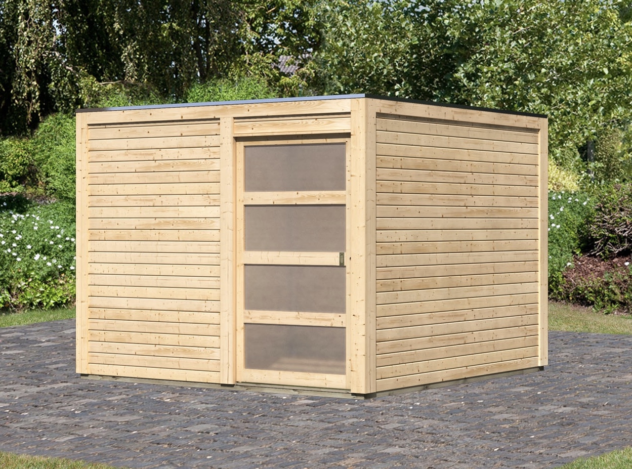 Woodhome Ch Tun Sie Sich Etwas Gutes Mit Holz Karibu Gartenhaus Qubic 2 Mit Schiebetur 19 Mm