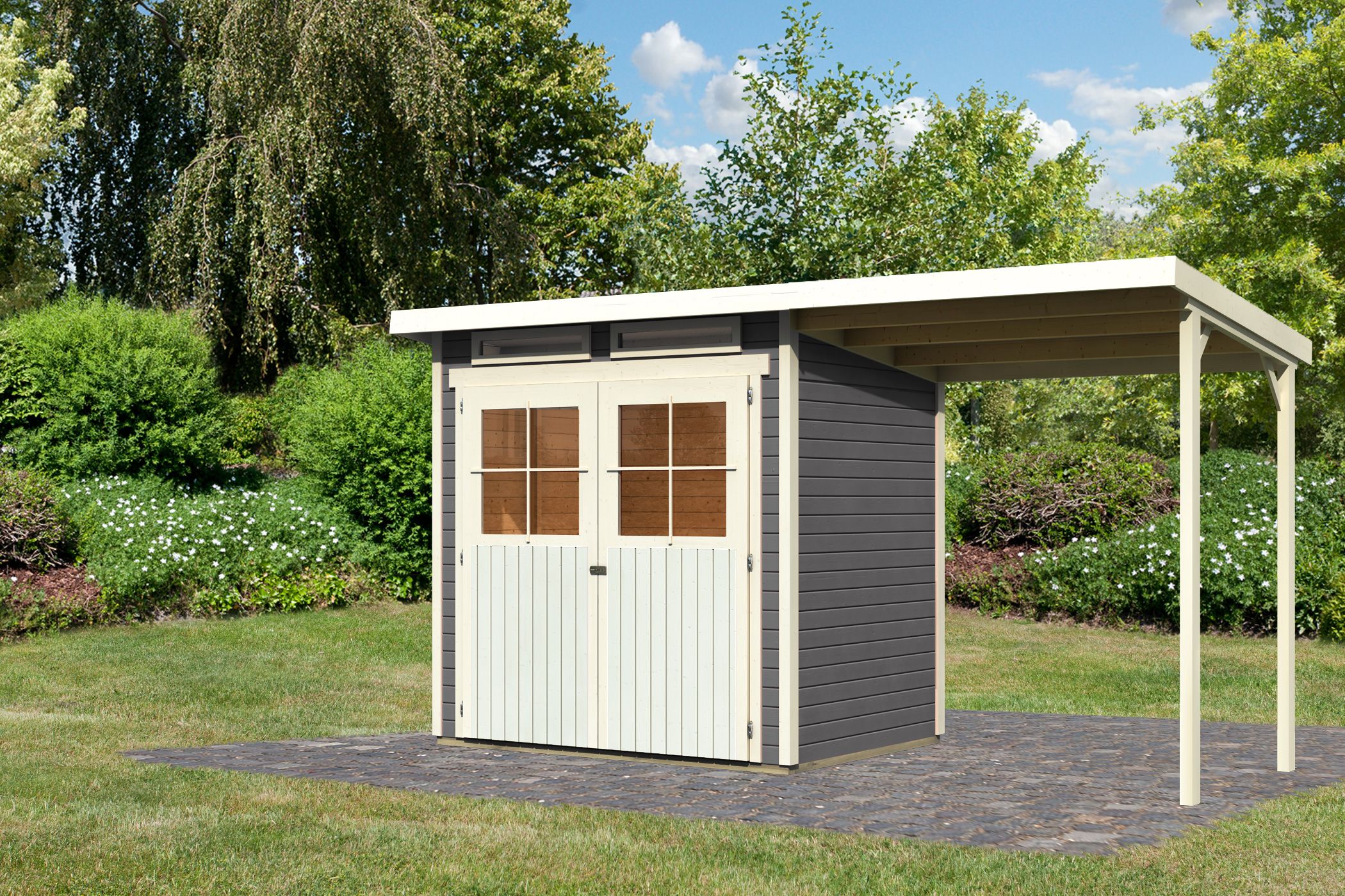 Woodhome Ch Tun Sie Sich Etwas Gutes Mit Holz Karibu Gartenhaus Glucksburg 2 Inkl Anbaudach 190 Cm
