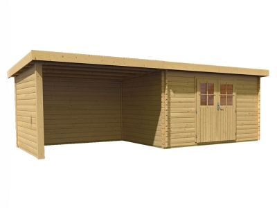 Woodfeeling Blockbohlenhaus Bastrup 7 mit 300 cm Schleppdach und Rück- und Seitenwand