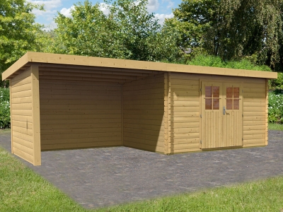 Woodfeeling Blockbohlenhaus Bastrup 7 mit 300 cm Schleppdach und Rück- und Seitenwand