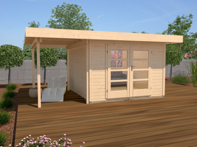 Weka Designhaus 126 A+ inkl. 150 cm Anbau und extra hoher Tür - 28 mm Grösse 1