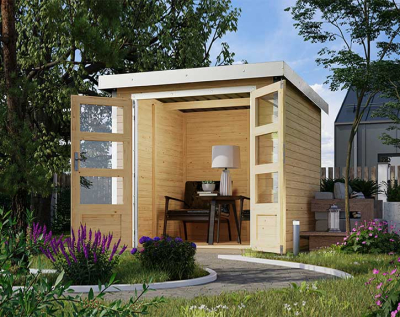 Karibu Hybrid-Gartenhaus Jupiter 2 A - 19mm Elementhaus - Geräteschuppen - Pultdach - natur/weiss