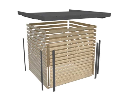 Karibu Hybrid-Gartenhaus Jupiter 2 A + 2,4m Anbaudach - 19mm Elementhaus - Geräteschuppen - Pultdach - natur/anthrazit