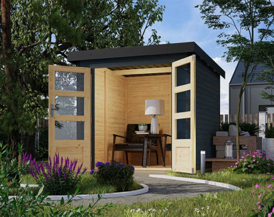 Karibu Hybrid-Gartenhaus Jupiter 2 C - 19mm Elementhaus - Geräteschuppen - Pultdach - anthrazit/anthrazit
