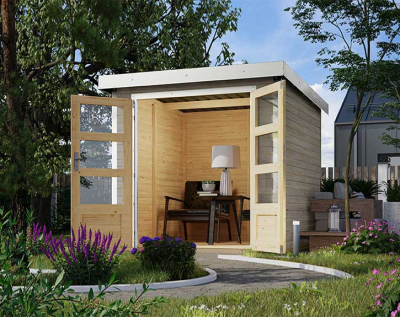 Karibu Hybrid-Gartenhaus Jupiter 2 D - 19mm Elementhaus - Geräteschuppen - Pultdach - wassergrau/weiss