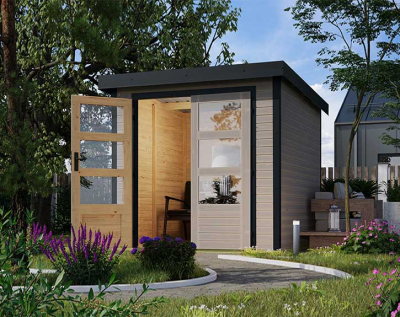 Karibu Hybrid-Gartenhaus Jupiter 2 D - 19mm Elementhaus - Geräteschuppen - Pultdach - wassergrau/anthrazit