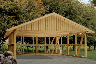 Fachwerk-Doppel Carport mit Dachschalung B 684 x T 772cm