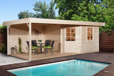 Weka Designhaus 213 B+ inkl. 300 cm Anbau und extra hoher Tür - 28 mm Grösse 2