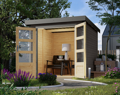 Karibu Hybrid-Gartenhaus Jupiter 2 B - 19mm Elementhaus - Geräteschuppen - Pultdach - terragrau/grau