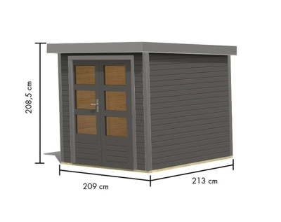 Karibu Hybrid-Gartenhaus Jupiter 2 B - 19mm Elementhaus - Geräteschuppen - Pultdach - terragrau/grau