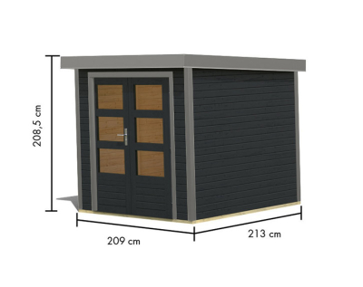 Karibu Hybrid-Gartenhaus Jupiter 2 C - 19mm Elementhaus - Geräteschuppen - Pultdach - anthrazit/grau