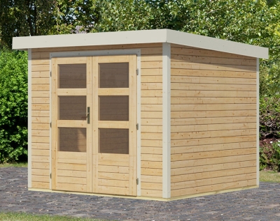 Karibu Hybrid-Gartenhaus Jupiter 3 A - 19mm Elementhaus - Geräteschuppen - Pultdach - natur/weiss