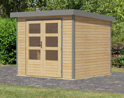 Karibu Hybrid-Gartenhaus Jupiter 3 A - 19mm Elementhaus - Geräteschuppen - Pultdach - natur/grau