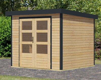 Karibu Hybrid-Gartenhaus Jupiter 3 A - 19mm Elementhaus - Geräteschuppen - Pultdach - natur/anthrazit