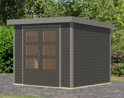 Karibu Hybrid-Gartenhaus Jupiter 3 B - 19mm Elementhaus - Geräteschuppen - Pultdach - terragrau/grau