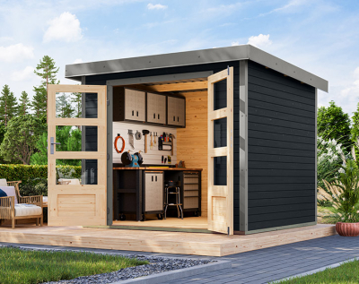 Karibu Hybrid-Gartenhaus Jupiter 3 C - 19mm Elementhaus - Geräteschuppen - Flachdach - anthrazit/grau