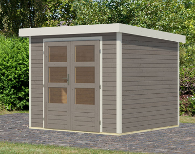 Karibu Hybrid-Gartenhaus Jupiter 3 D - 19mm Elementhaus - Geräteschuppen - Pultdach - wassergrau/weiss