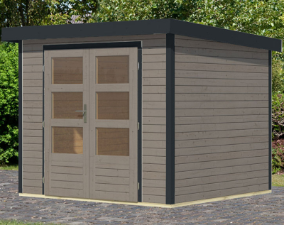 Karibu Hybrid-Gartenhaus Jupiter 3 D - 19mm Elementhaus - Geräteschuppen - Pultdach - wassergrau/anthrazit